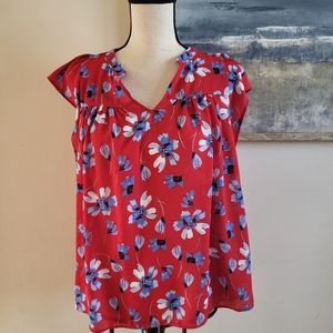 Banana Republic Women's Floral Print Top Size Small Red, white & Blue